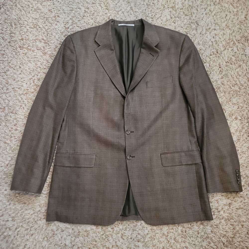 Hickey Freeman Blazer Mens 44L Brown Silk Worsted Wool Lindsey Sport Coat USA